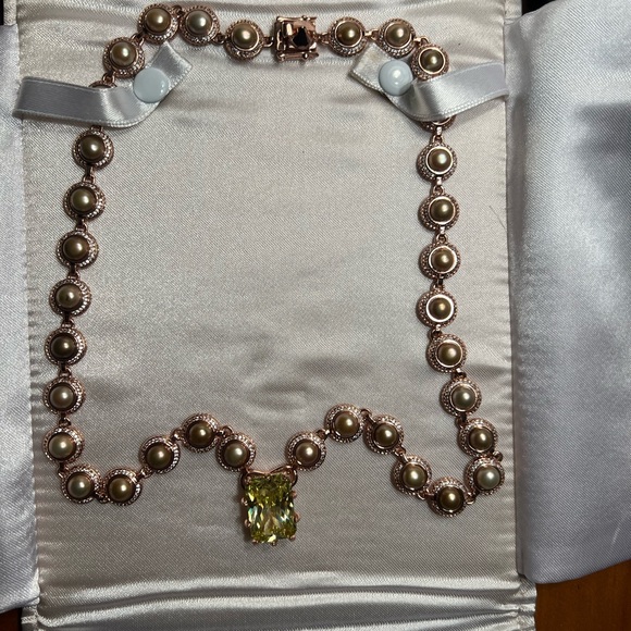 Eddie Borgo Estate Rose Gold Cultured Pearl Pyramid Spike Brass Necklace J Crew - Picture 4 of 15